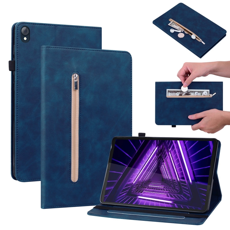 For Lenovo Tab K10 Skin Feel Solid Color Zipper Leather Tablet Case