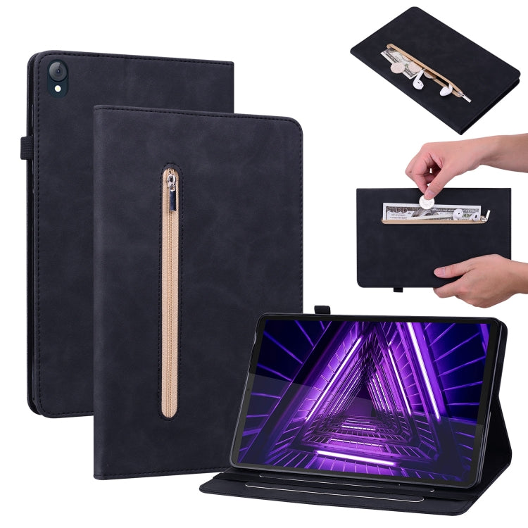 For Lenovo Tab K10 Skin Feel Solid Color Zipper Leather Tablet Case