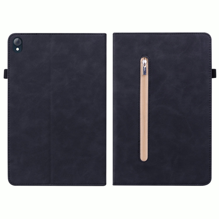 For Lenovo Tab K10 Skin Feel Solid Color Zipper Leather Tablet Case