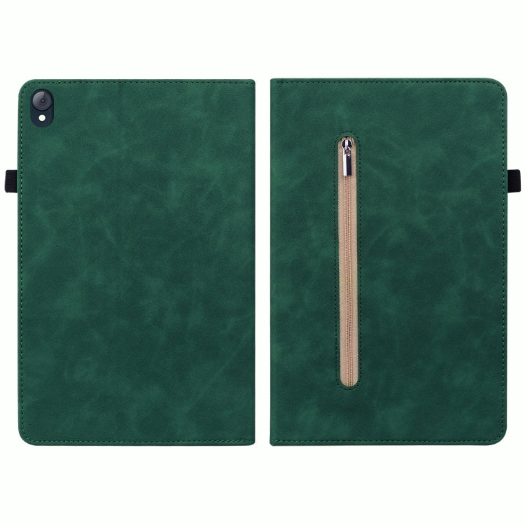 For Lenovo Tab K10 Skin Feel Solid Color Zipper Leather Tablet Case