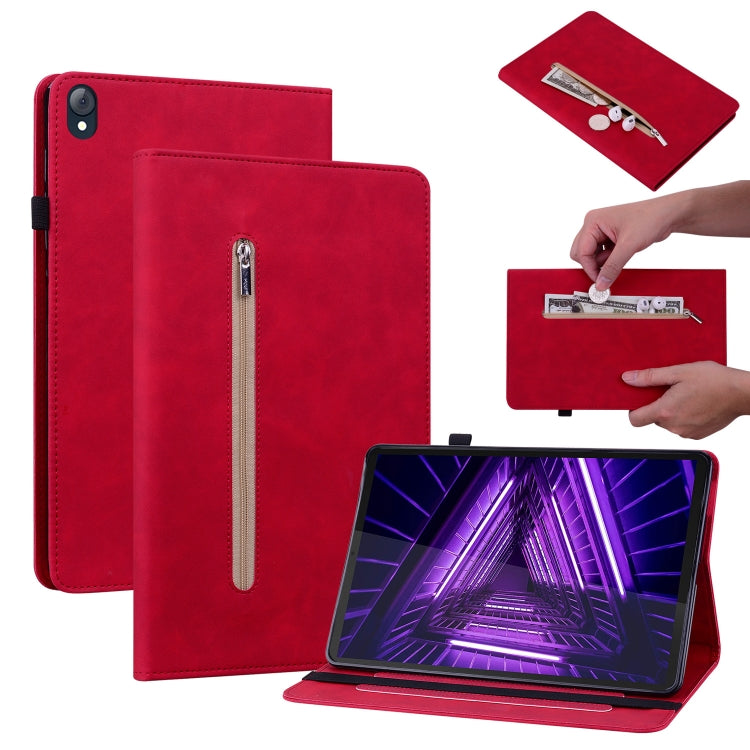 For Lenovo Tab K10 Skin Feel Solid Color Zipper Leather Tablet Case