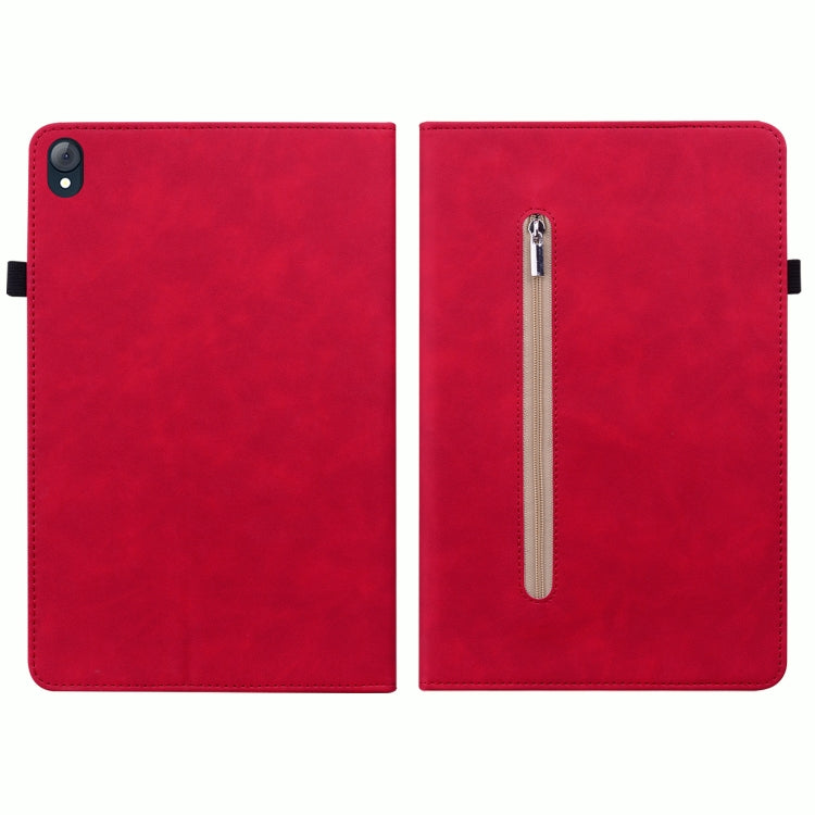 For Lenovo Tab K10 Skin Feel Solid Color Zipper Leather Tablet Case