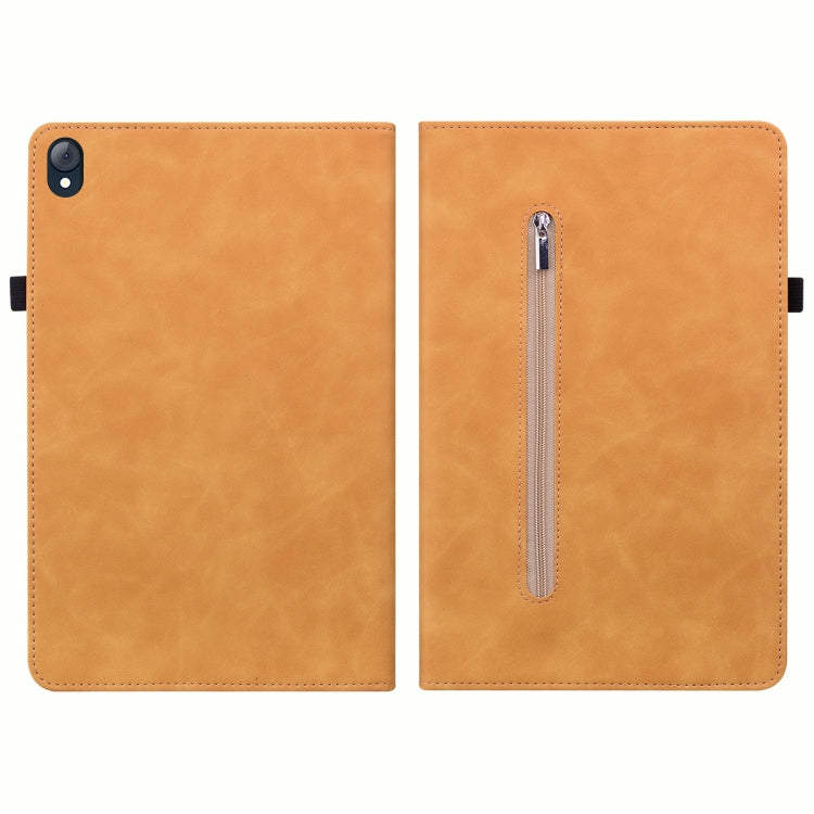 For Lenovo Tab K10 Skin Feel Solid Color Zipper Leather Tablet Case