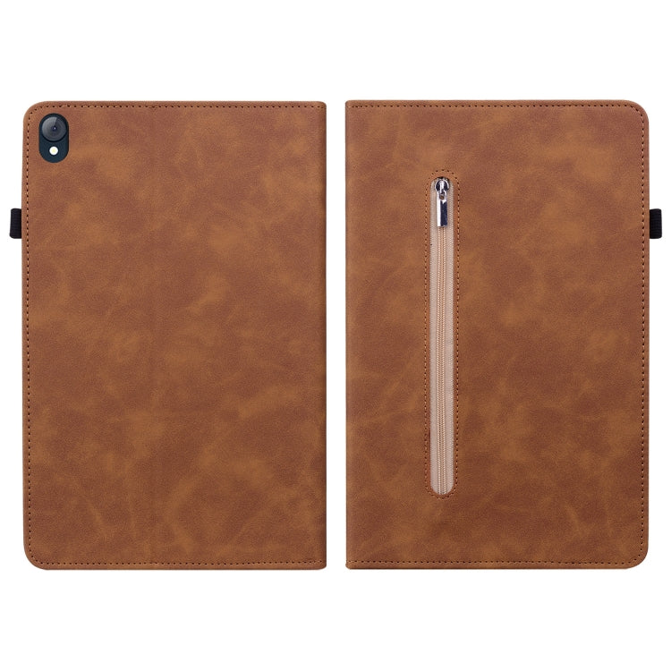 For Lenovo Tab K10 Skin Feel Solid Color Zipper Leather Tablet Case