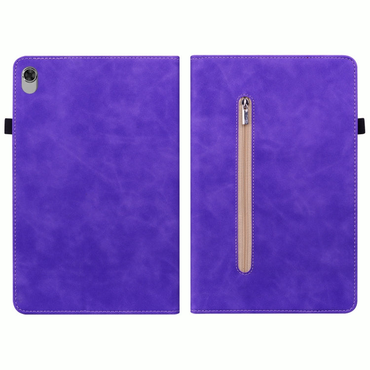 For Lenovo Tab M10 Plus 10.3 Skin Feel Solid Color Zipper Leather Tablet Case