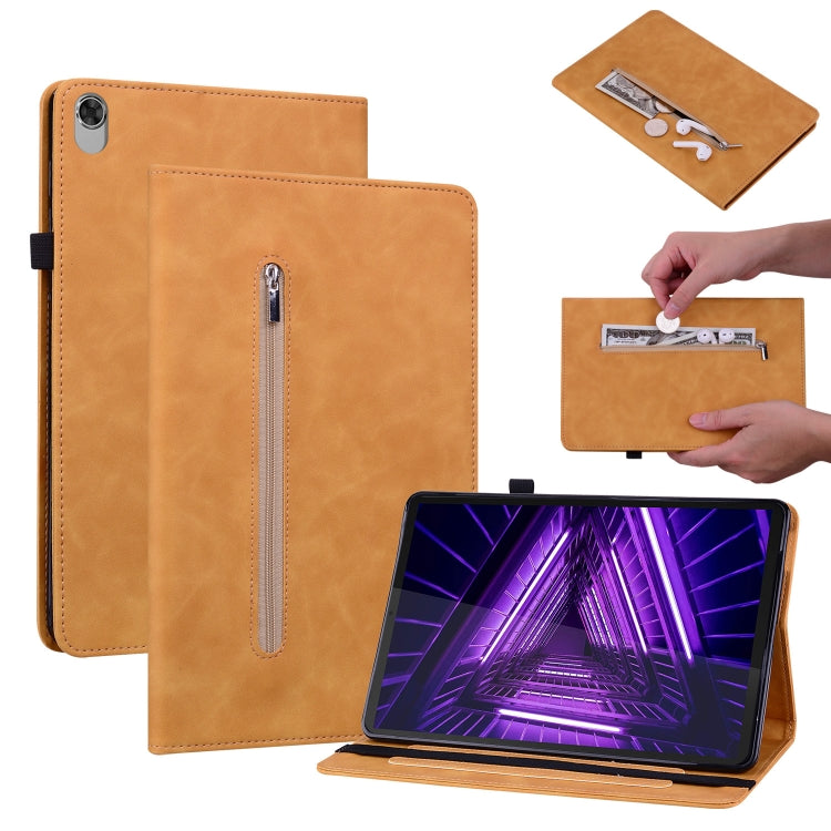 For Lenovo Tab M10 Plus 10.3 Skin Feel Solid Color Zipper Leather Tablet Case