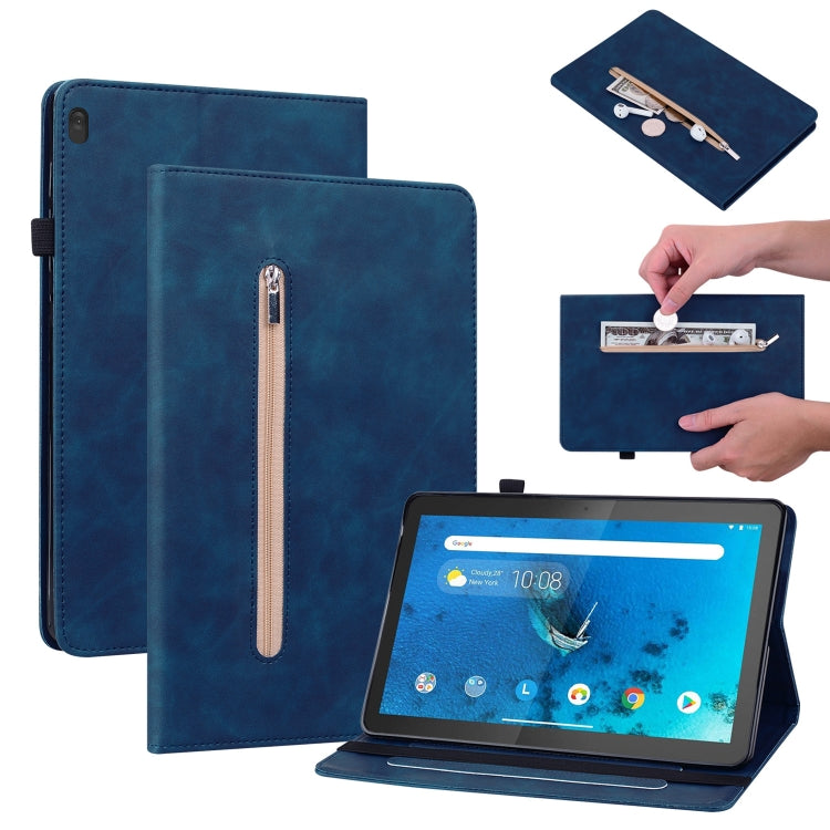For Lenovo Tab M10 TB-X605 Skin Feel Solid Color Zipper Leather Tablet Case