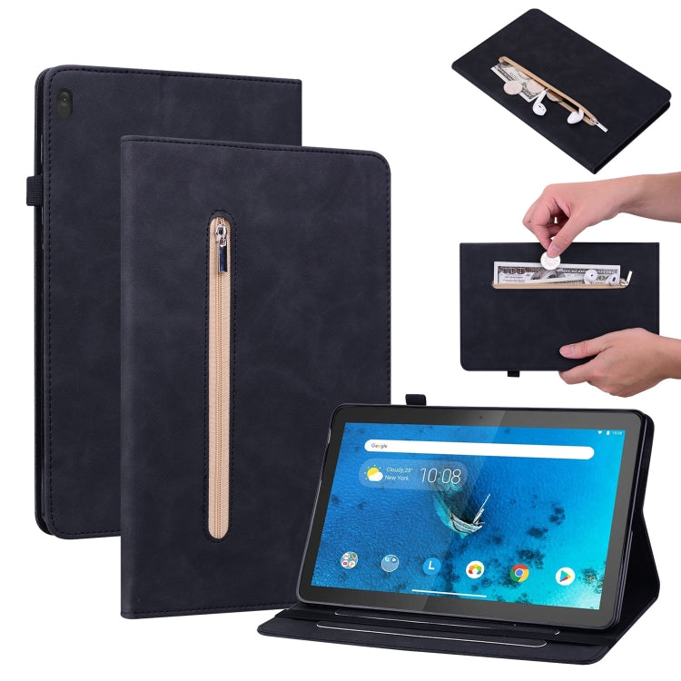 For Lenovo Tab M10 TB-X605 Skin Feel Solid Color Zipper Leather Tablet Case