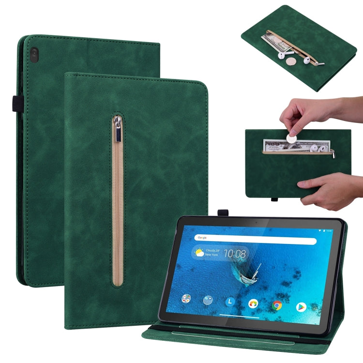 For Lenovo Tab M10 TB-X605 Skin Feel Solid Color Zipper Leather Tablet Case