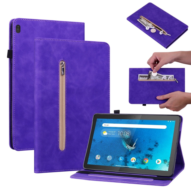 For Lenovo Tab M10 TB-X605 Skin Feel Solid Color Zipper Leather Tablet Case
