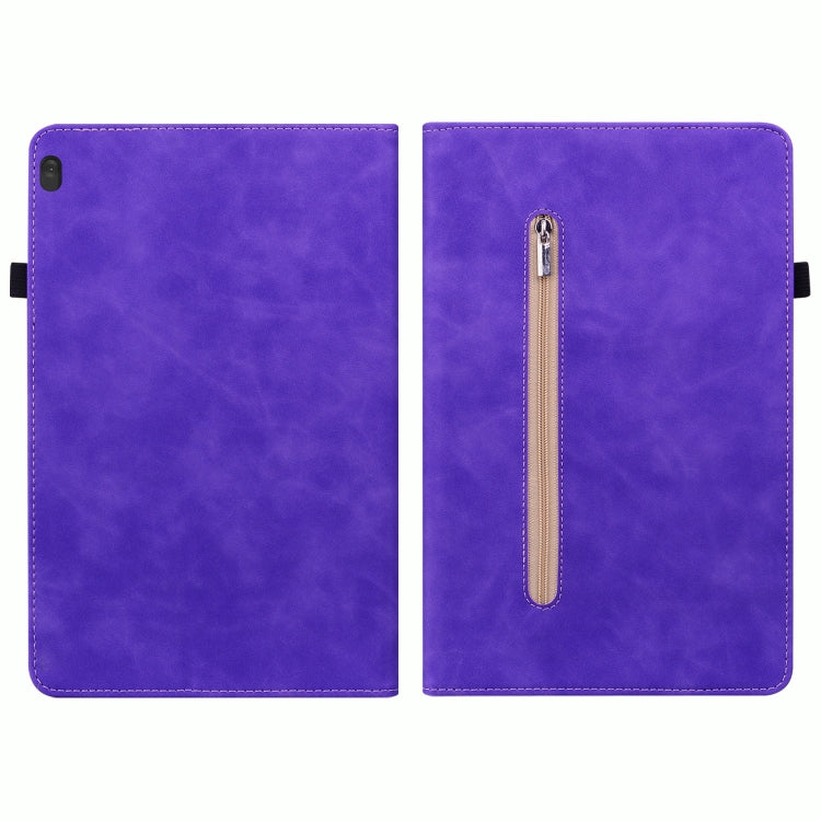 For Lenovo Tab M10 TB-X605 Skin Feel Solid Color Zipper Leather Tablet Case