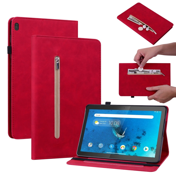 For Lenovo Tab M10 TB-X605 Skin Feel Solid Color Zipper Leather Tablet Case
