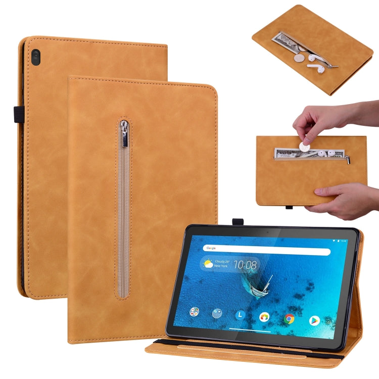 For Lenovo Tab M10 TB-X605 Skin Feel Solid Color Zipper Leather Tablet Case