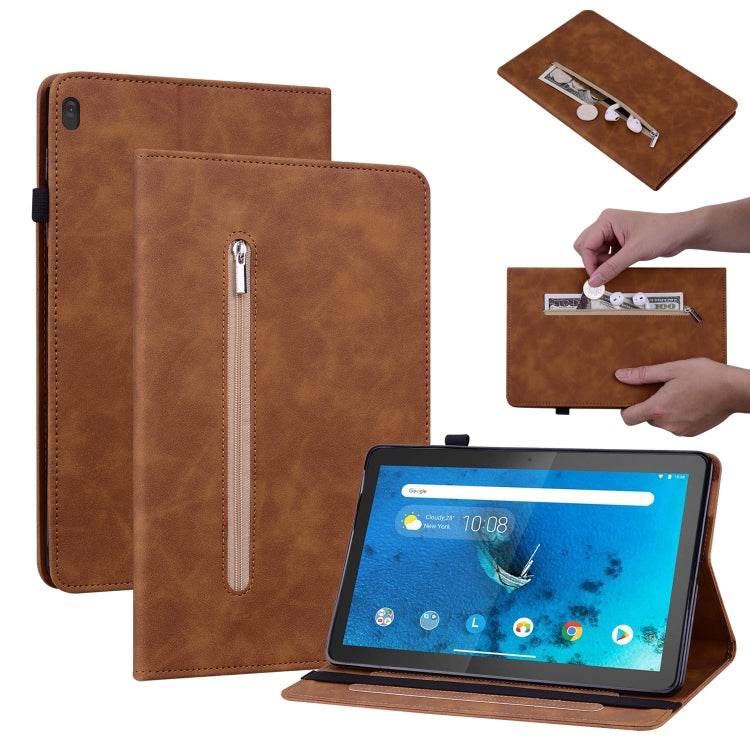 For Lenovo Tab M10 TB-X605 Skin Feel Solid Color Zipper Leather Tablet Case