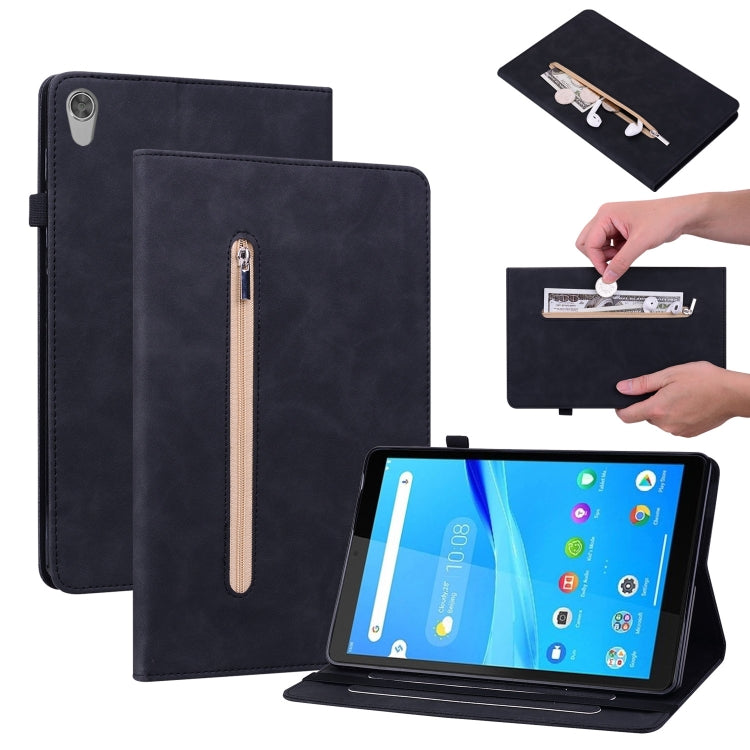 For Lenovo Tab M8 HD TB-8505F Skin Feel Solid Color Zipper Leather Tablet Case