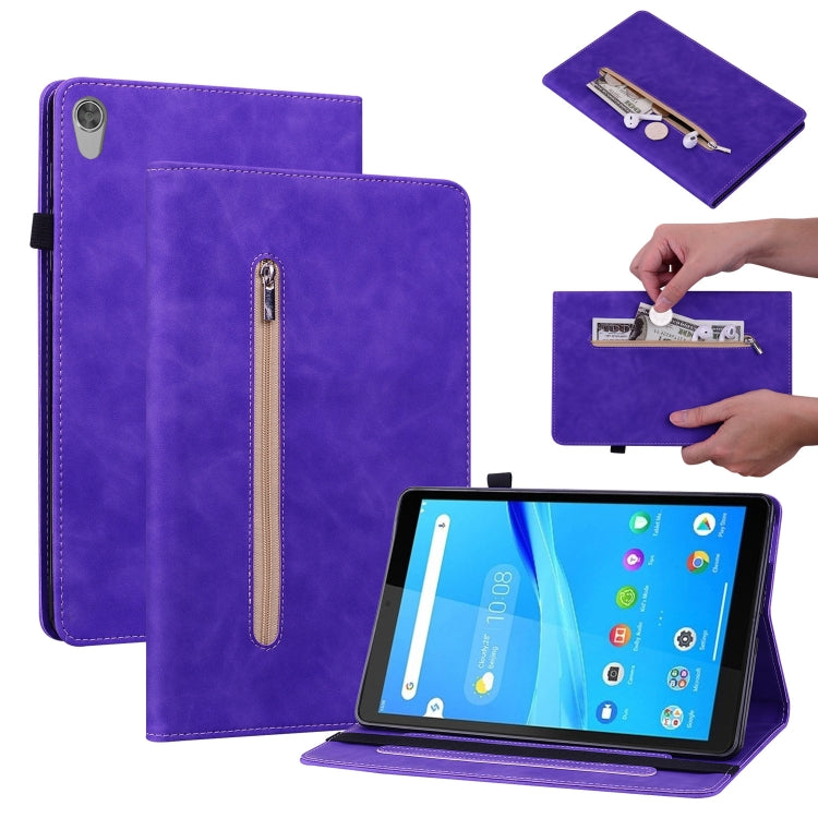 For Lenovo Tab M8 HD TB-8505F Skin Feel Solid Color Zipper Leather Tablet Case