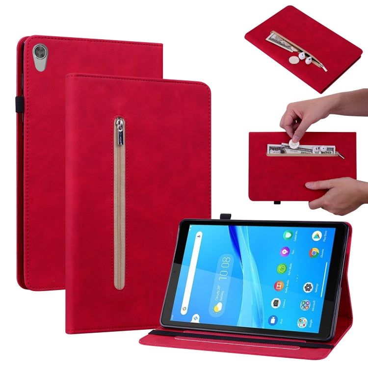 For Lenovo Tab M8 HD TB-8505F Skin Feel Solid Color Zipper Leather Tablet Case