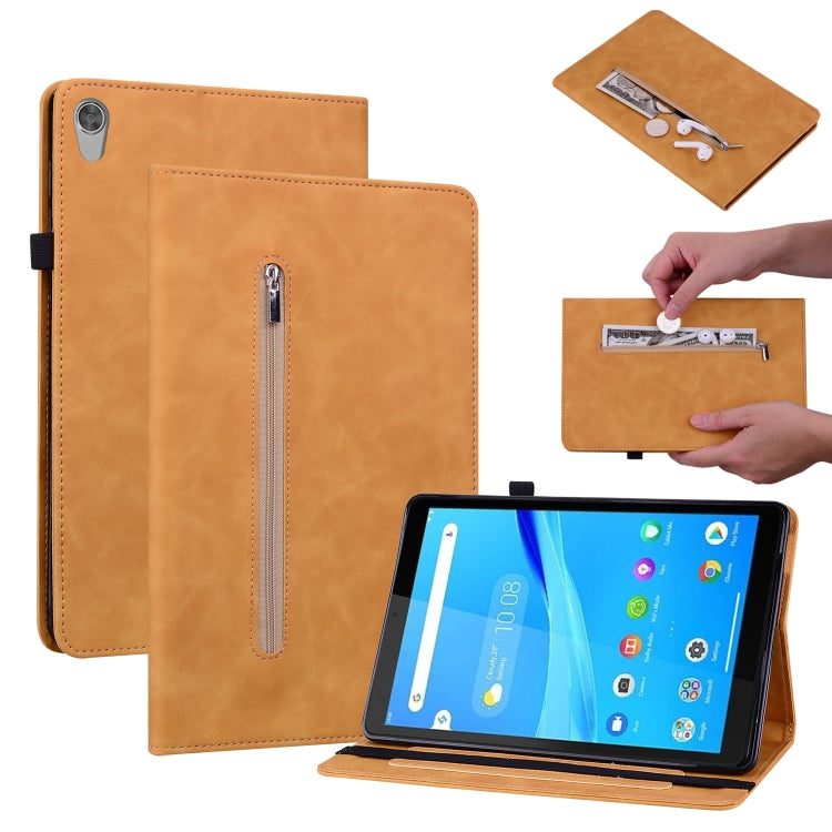 For Lenovo Tab M8 HD TB-8505F Skin Feel Solid Color Zipper Leather Tablet Case
