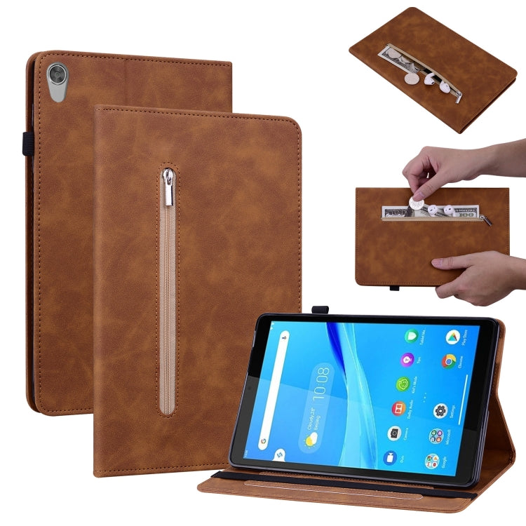 For Lenovo Tab M8 HD TB-8505F Skin Feel Solid Color Zipper Leather Tablet Case
