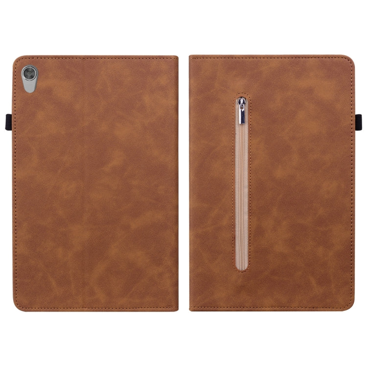 For Lenovo Tab M8 HD TB-8505F Skin Feel Solid Color Zipper Leather Tablet Case