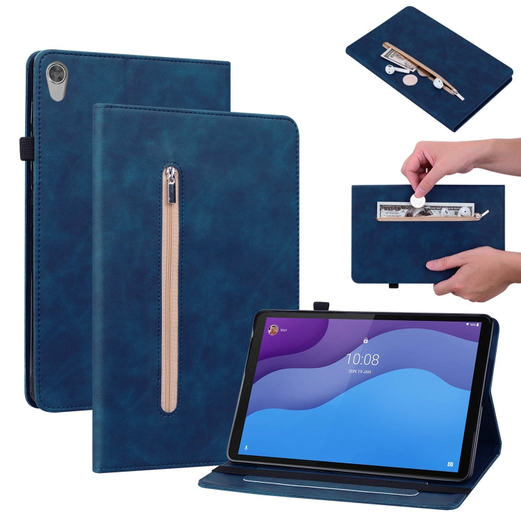 For Lenovo Tab M10 HD 2nd Gen TB-X306X Skin Feel Solid Color Zipper Leather Tablet Case
