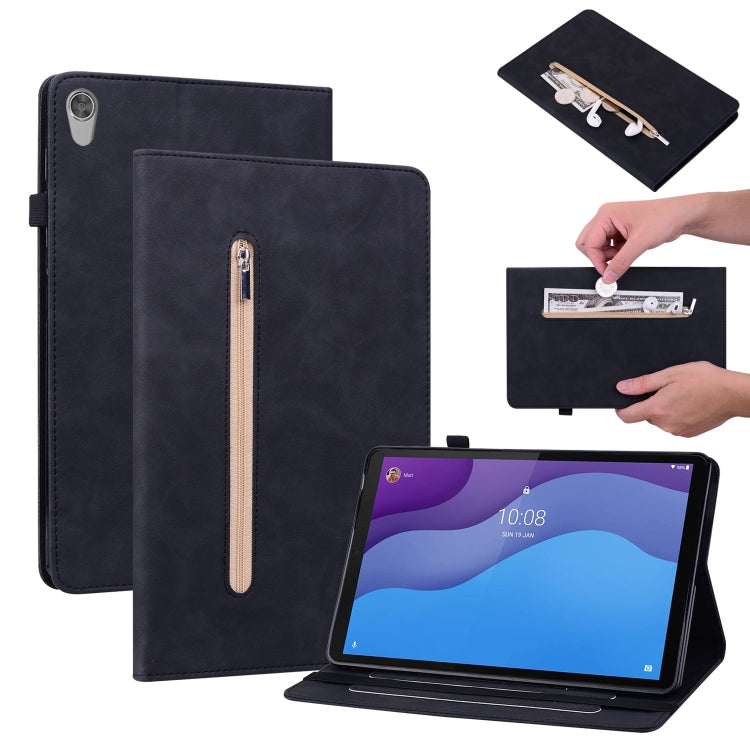 For Lenovo Tab M10 HD 2nd Gen TB-X306X Skin Feel Solid Color Zipper Leather Tablet Case