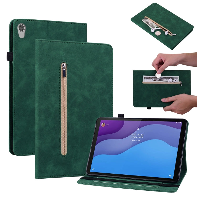 For Lenovo Tab M10 HD 2nd Gen TB-X306X Skin Feel Solid Color Zipper Leather Tablet Case