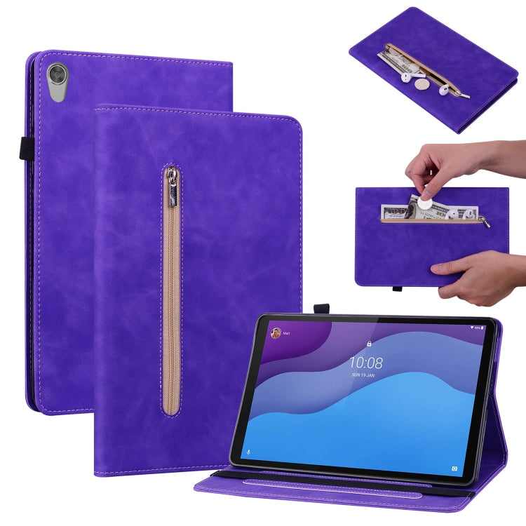 For Lenovo Tab M10 HD 2nd Gen TB-X306X Skin Feel Solid Color Zipper Leather Tablet Case