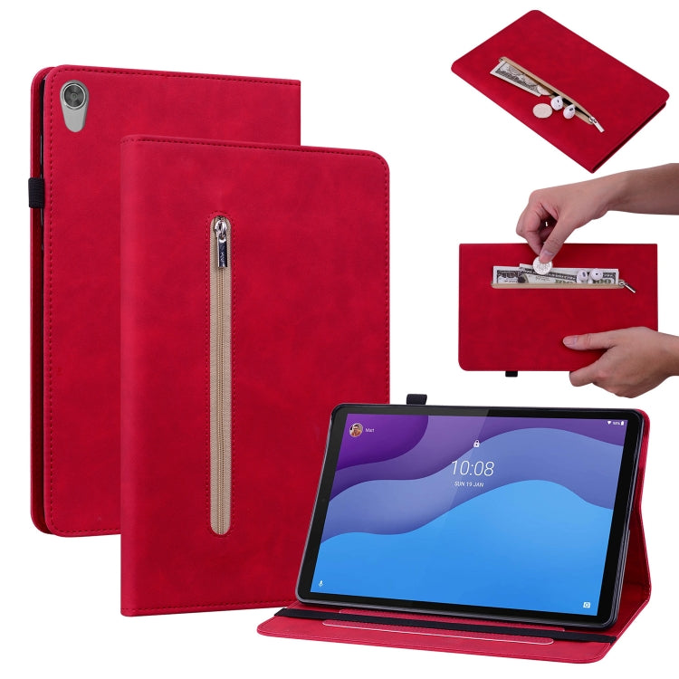 For Lenovo Tab M10 HD 2nd Gen TB-X306X Skin Feel Solid Color Zipper Leather Tablet Case