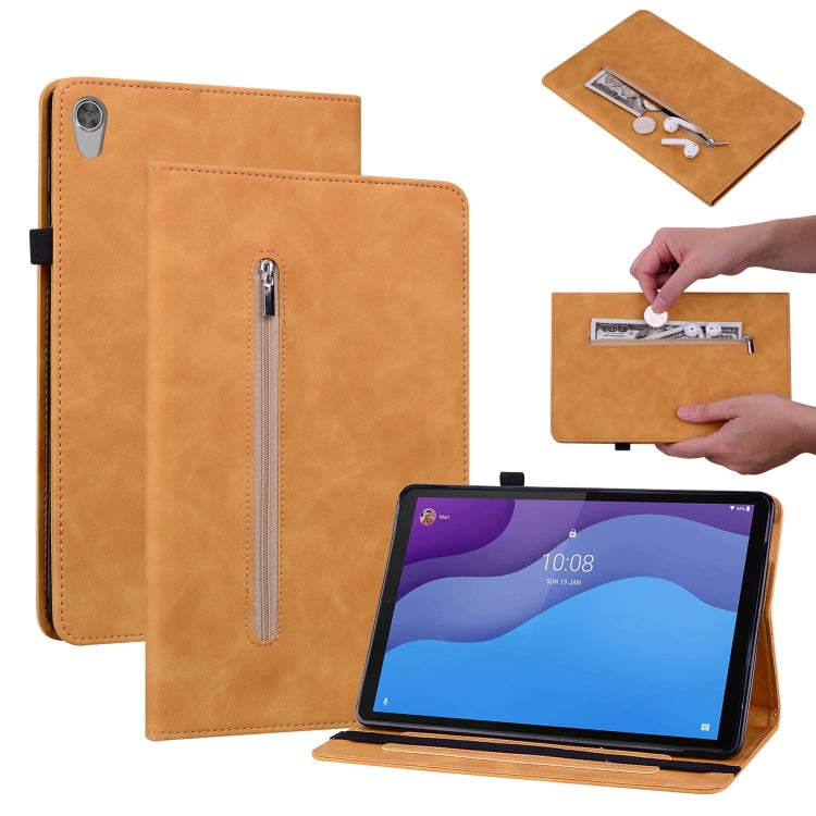 For Lenovo Tab M10 HD 2nd Gen TB-X306X Skin Feel Solid Color Zipper Leather Tablet Case