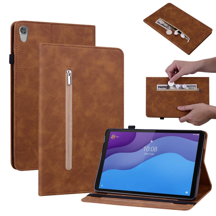 For Lenovo Tab M10 HD 2nd Gen TB-X306X Skin Feel Solid Color Zipper Leather Tablet Case