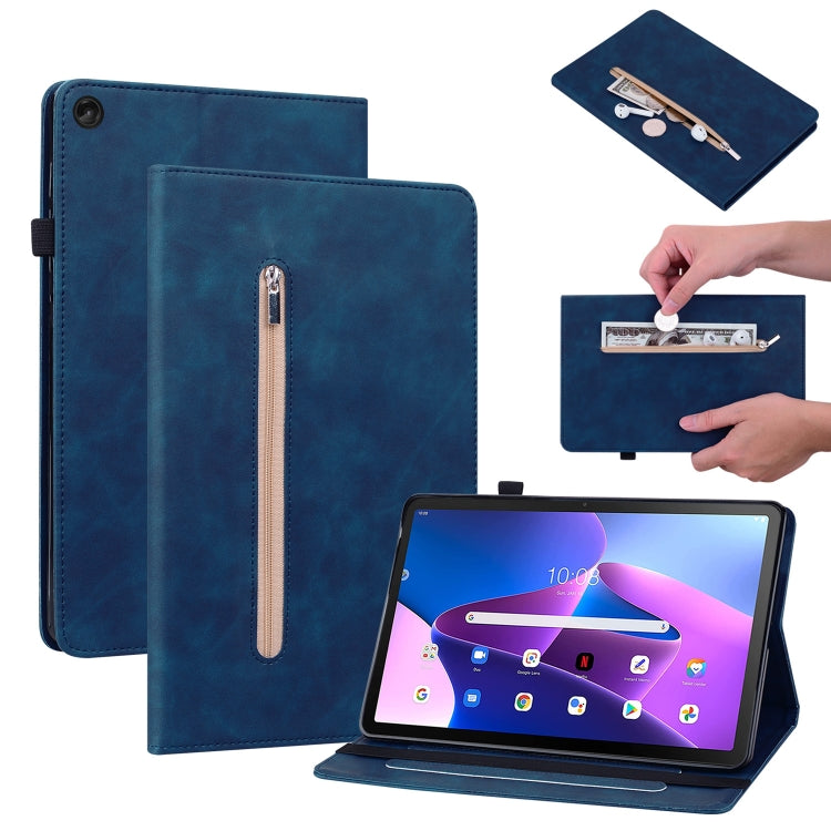For Lenovo Tab M10 Plus 10.6 3rd Gen 2022 Skin Feel Solid Color Zipper Leather Tablet Case
