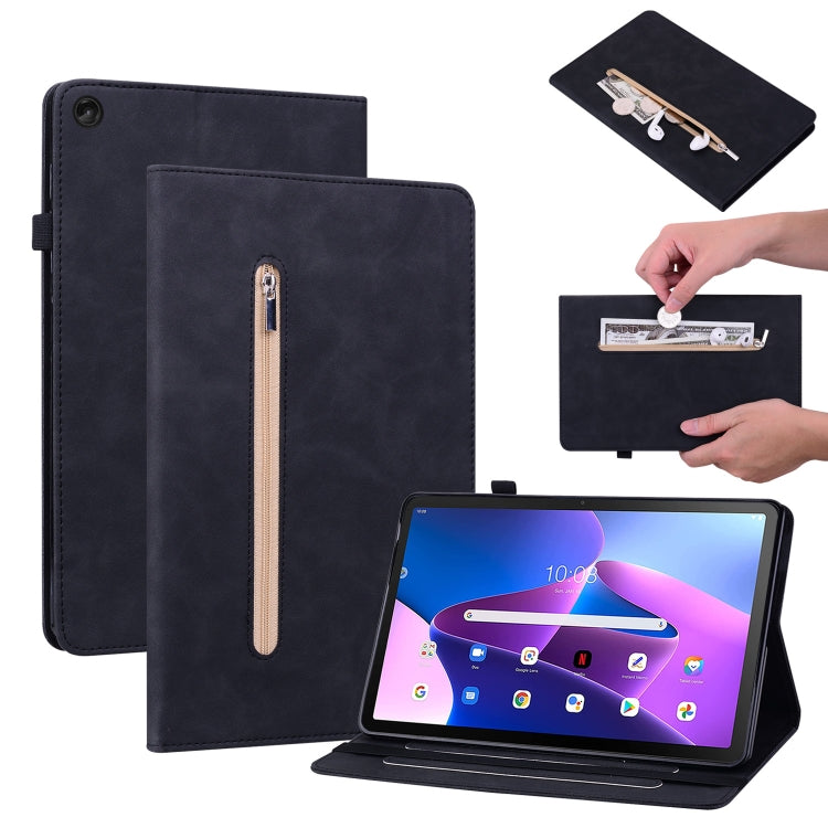For Lenovo Tab M10 Plus 10.6 3rd Gen 2022 Skin Feel Solid Color Zipper Leather Tablet Case