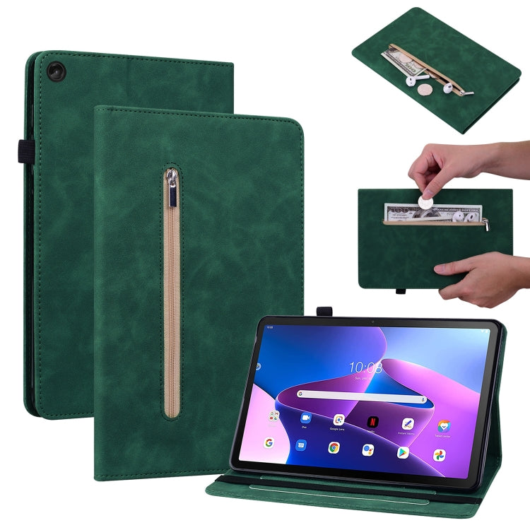 For Lenovo Tab M10 Plus 10.6 3rd Gen 2022 Skin Feel Solid Color Zipper Leather Tablet Case