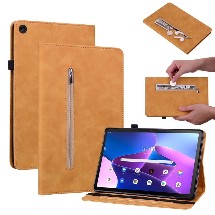 For Lenovo Tab M10 Plus 10.6 3rd Gen 2022 Skin Feel Solid Color Zipper Leather Tablet Case