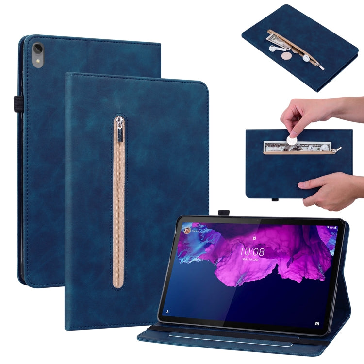 For Lenovo Tab P11 TB-J606F Skin Feel Solid Color Zipper Leather Tablet Case