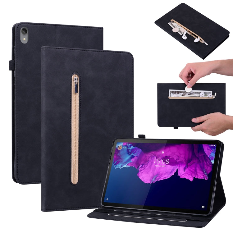 For Lenovo Tab P11 TB-J606F Skin Feel Solid Color Zipper Leather Tablet Case