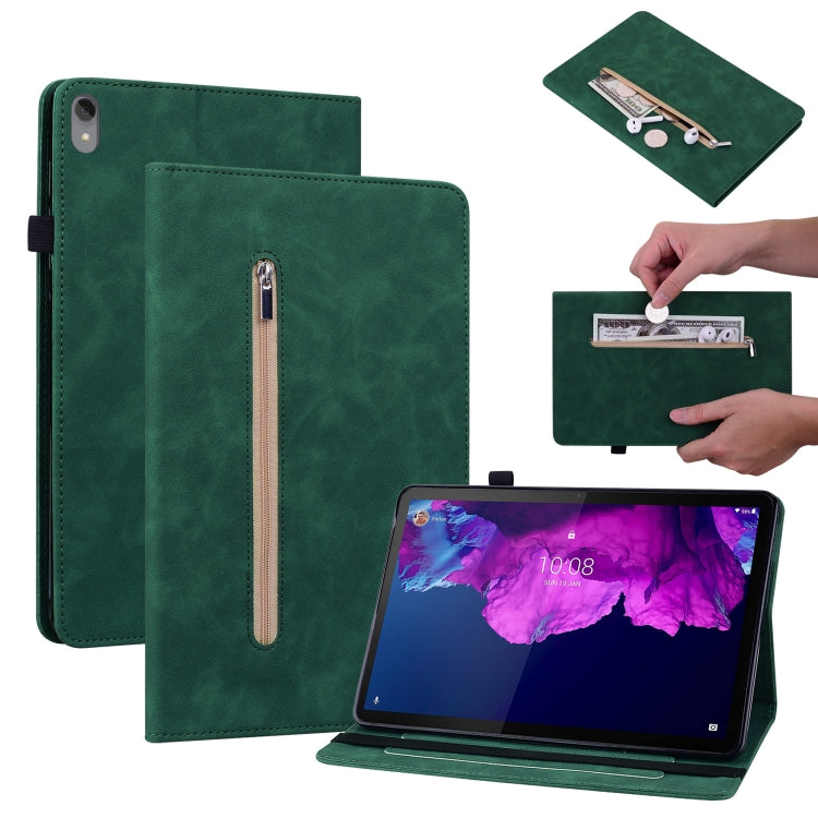 For Lenovo Tab P11 TB-J606F Skin Feel Solid Color Zipper Leather Tablet Case