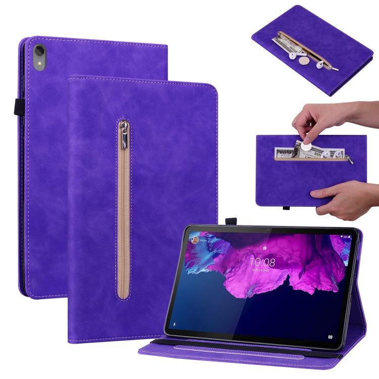 For Lenovo Tab P11 TB-J606F Skin Feel Solid Color Zipper Leather Tablet Case
