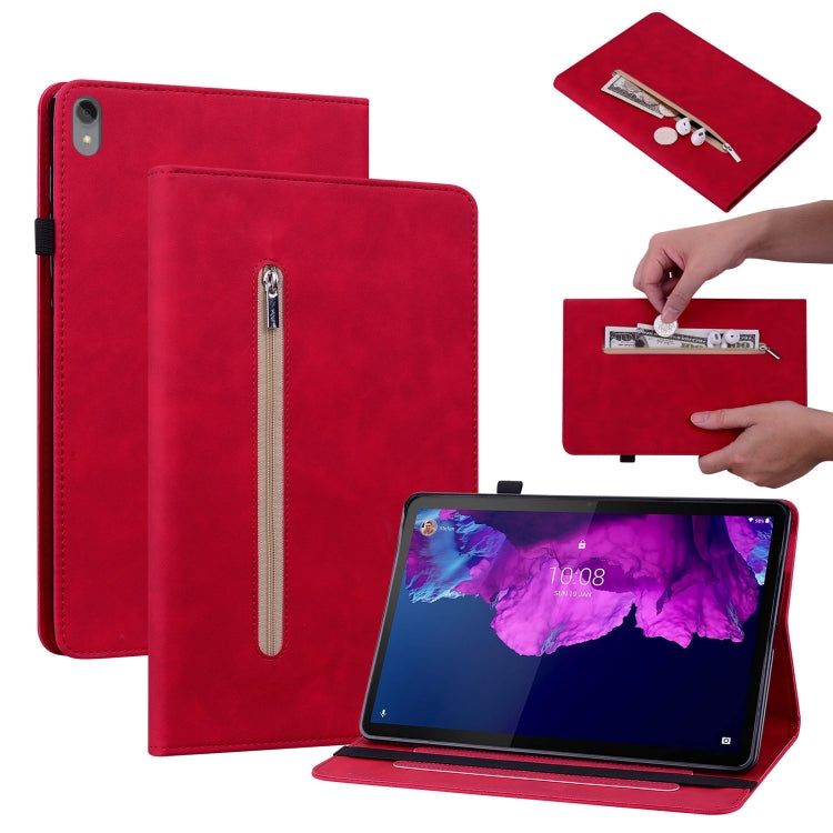 For Lenovo Tab P11 TB-J606F Skin Feel Solid Color Zipper Leather Tablet Case