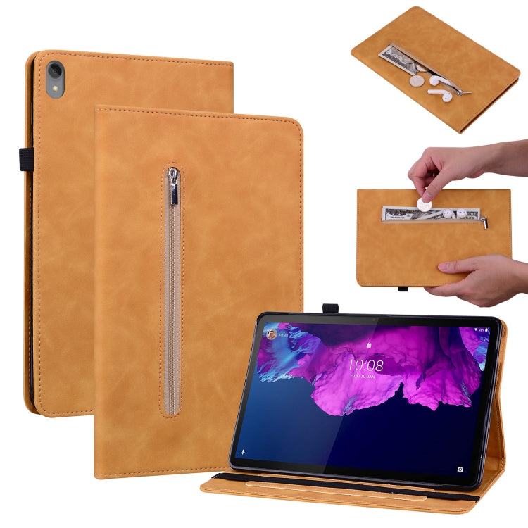 For Lenovo Tab P11 TB-J606F Skin Feel Solid Color Zipper Leather Tablet Case
