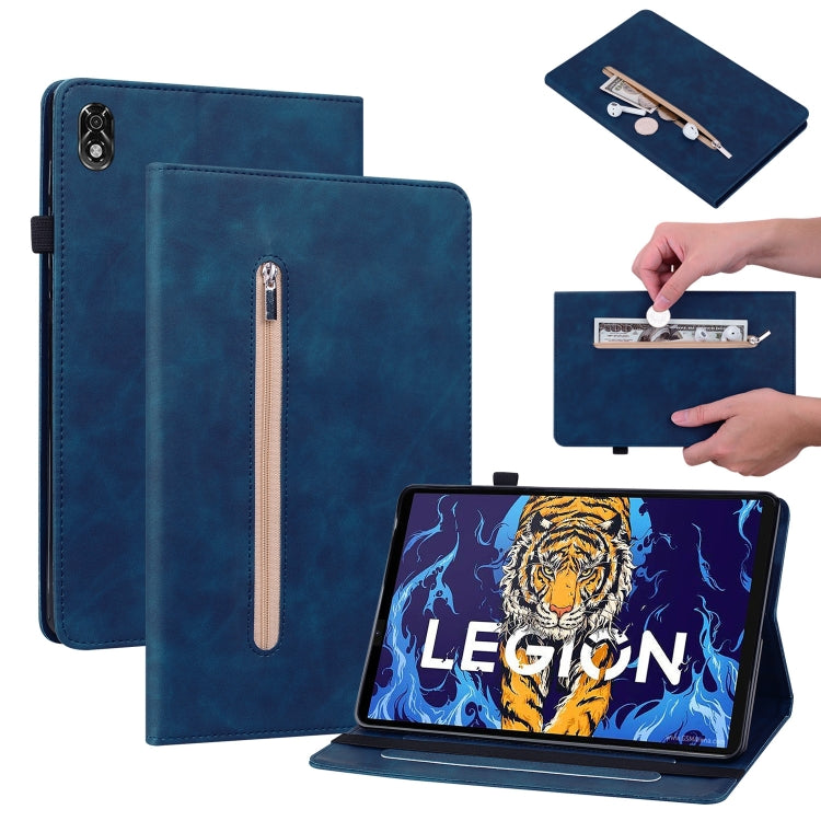 For Lenovo Legion Y700 TB-9707F Skin Feel Solid Color Zipper Leather Tablet Case