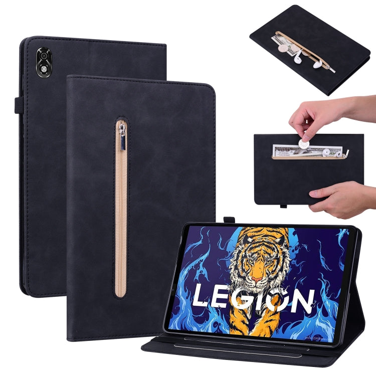 For Lenovo Legion Y700 TB-9707F Skin Feel Solid Color Zipper Leather Tablet Case