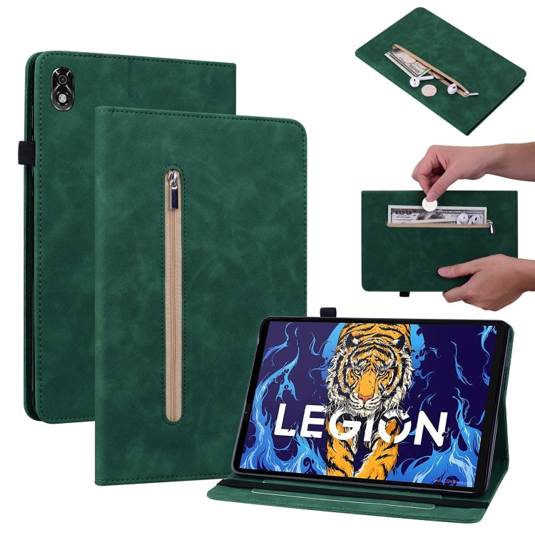 For Lenovo Legion Y700 TB-9707F Skin Feel Solid Color Zipper Leather Tablet Case