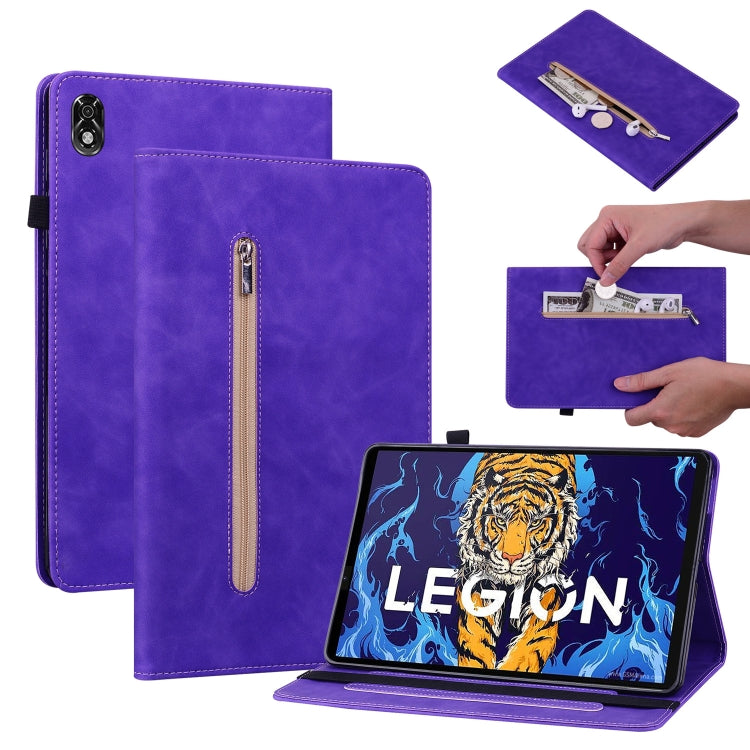 For Lenovo Legion Y700 TB-9707F Skin Feel Solid Color Zipper Leather Tablet Case