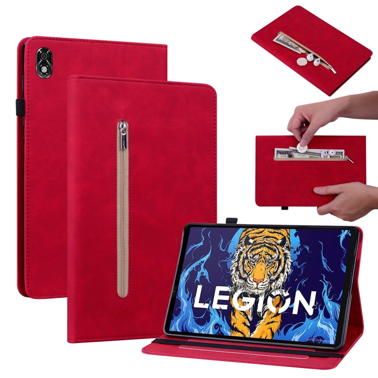 For Lenovo Legion Y700 TB-9707F Skin Feel Solid Color Zipper Leather Tablet Case