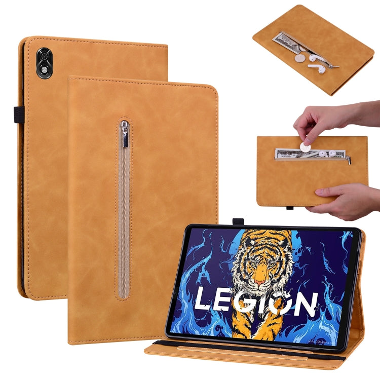 For Lenovo Legion Y700 TB-9707F Skin Feel Solid Color Zipper Leather Tablet Case