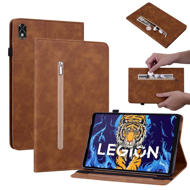 For Lenovo Legion Y700 TB-9707F Skin Feel Solid Color Zipper Leather Tablet Case