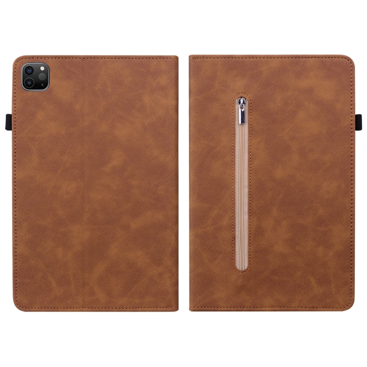 For iPad Pro 12.9 2022 / 2021 / 2020 Skin Feel Solid Color Zipper Smart Leather Tablet Case