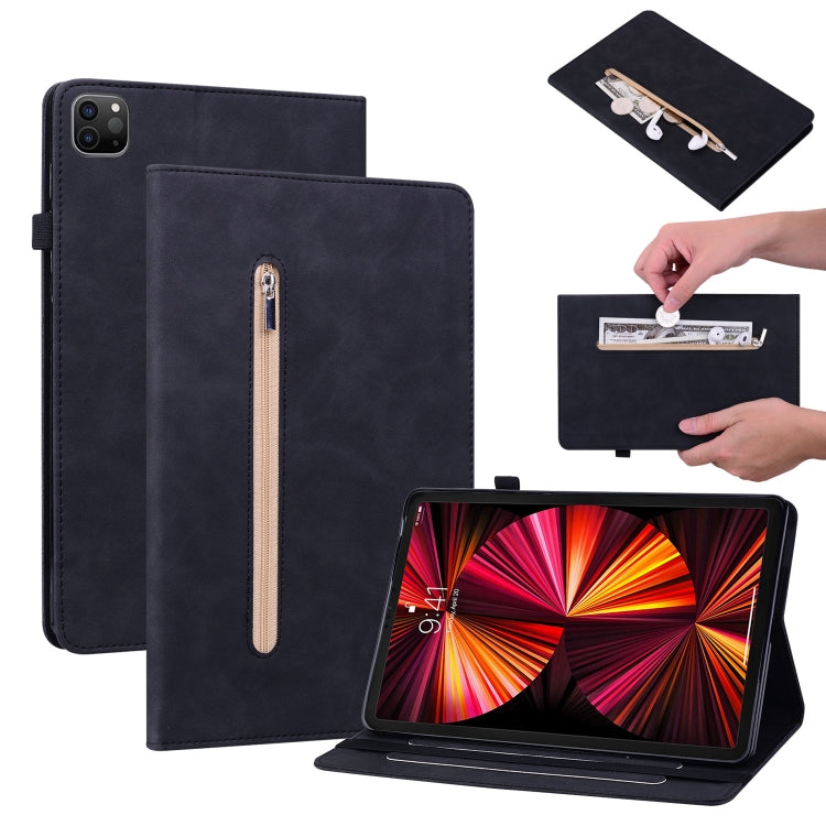 For iPad Pro 11 2022 / 2021 / 2020 / 2018 Skin Feel Solid Color Zipper Smart Leather Tablet Case